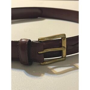Fossil Leather Belt Mens 46 Burgundy Brown Excellent Solid Brass MB2122B
